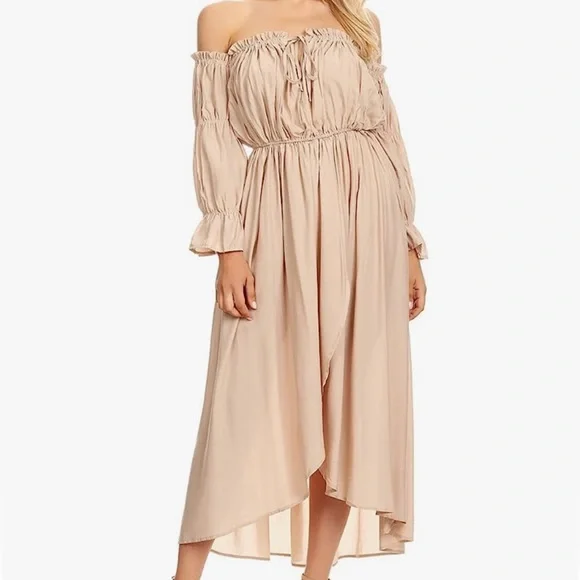 Dresses | Neutral Color Off Shoulder Long Sleeve Peasant Dress | Poshmark